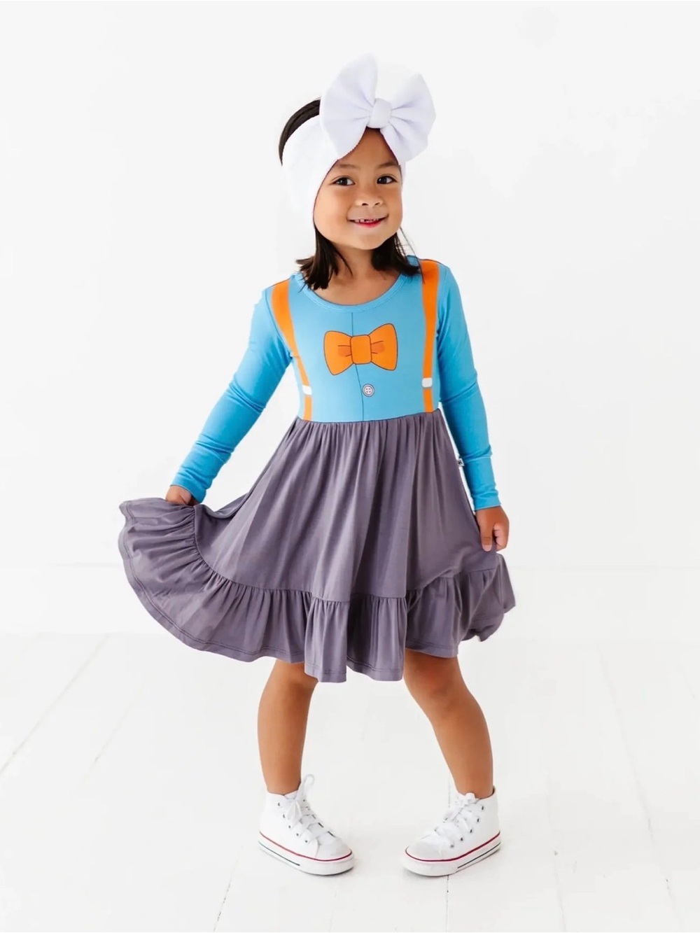 NWT Bum & Roses Blippi Blue & Orange Bow-Print Long Sleeve Dress Size 4T - Picture 6 of 6